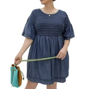 Anthropologie Luz Chambray Mini Dress Smocked Blue Women Medium